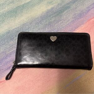 COACH Embossed Black Liquid Gloss Signature Wallet F49508 Zip Around